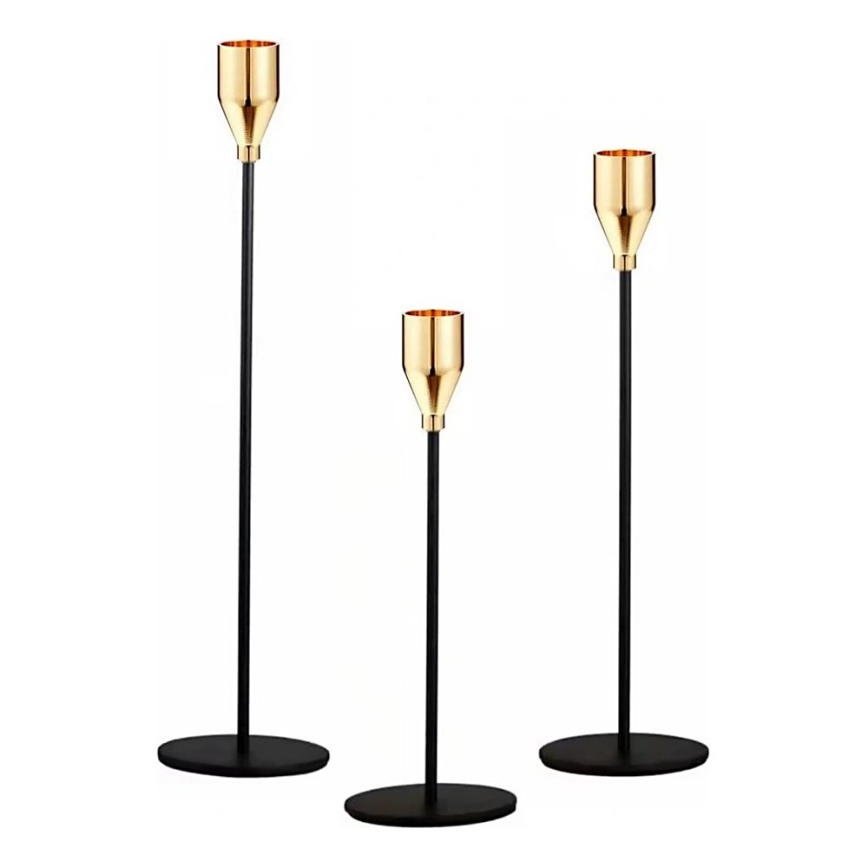 SET 3x Kaars zwart/goud