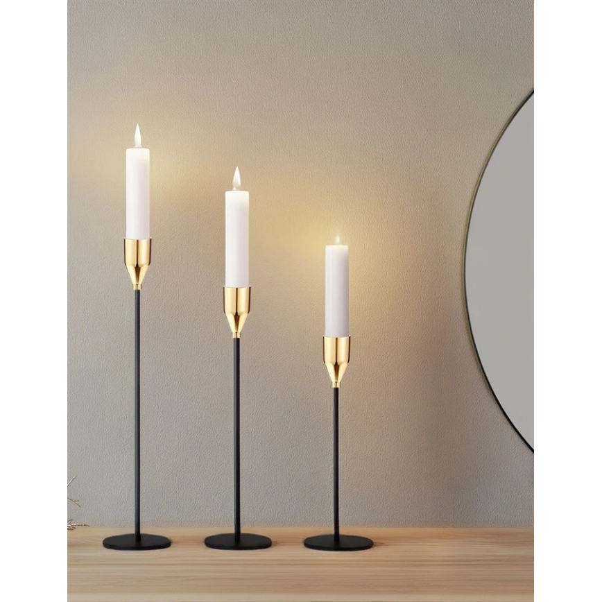 SET 3x Kaars zwart/goud