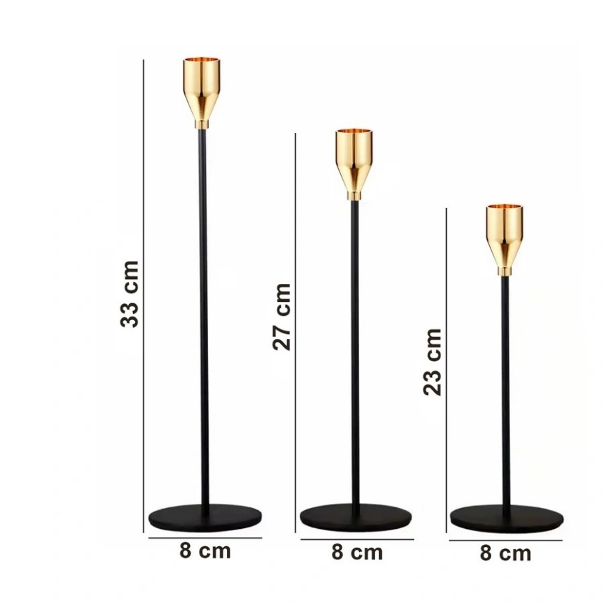 SET 3x Kaars zwart/goud