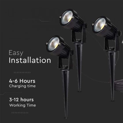 SET 3x LED buitenlamp op zonne-energie 3xLED/1,2W/3,7V IP65 3000K 4000 mAh