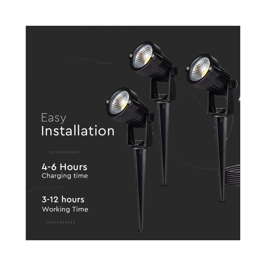 SET 3x LED buitenlamp op zonne-energie 3xLED/1,2W/3,7V IP65 3000K 4000 mAh