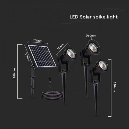 SET 3x LED buitenlamp op zonne-energie 3xLED/1,2W/3,7V IP65 3000K 4000 mAh