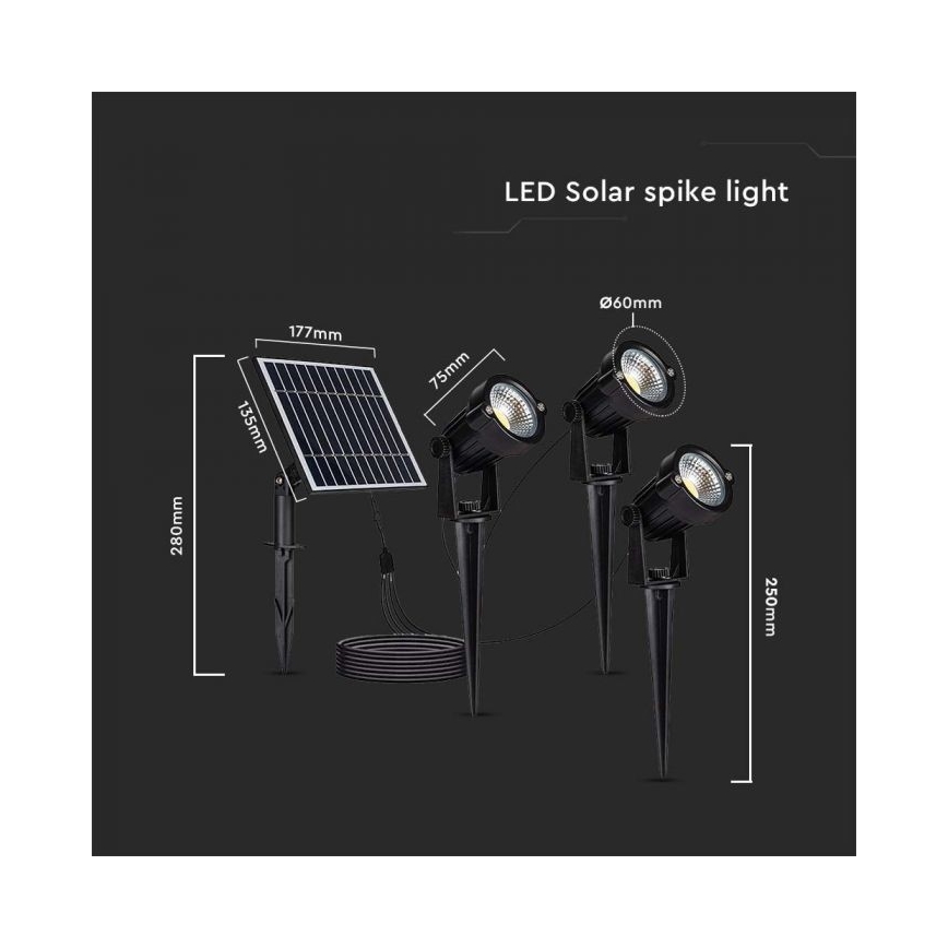 SET 3x LED buitenlamp op zonne-energie 3xLED/1,2W/3,7V IP65 3000K 4000 mAh