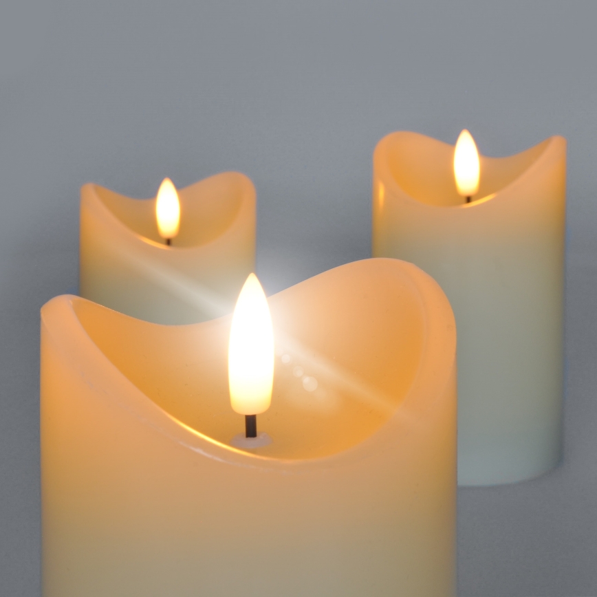 SET 3x LED Kaars van natuurlijke was LED/3xAAA/warm wit