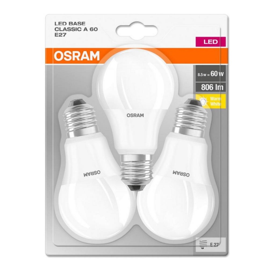 SET 3x LED Lamp BASE E27/8,5W/230V 2700K - Osram