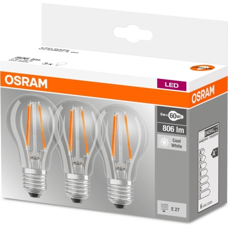 SET 3x LED Lamp BASE VINTAGE E27/6,5W/230V 4000K – Osram