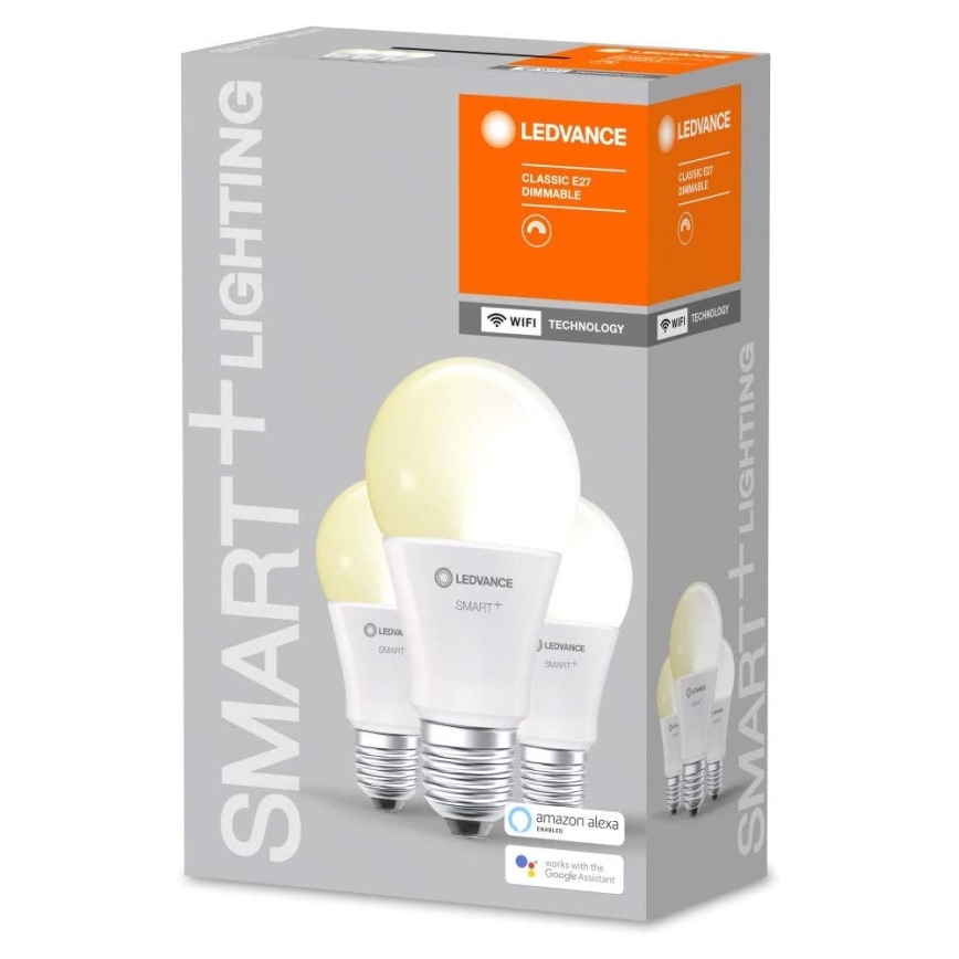 Set 3x LED lamp dimbaar en Wi-Fi SMART+ E27 / 9W / 230V 2.700K - Ledvance