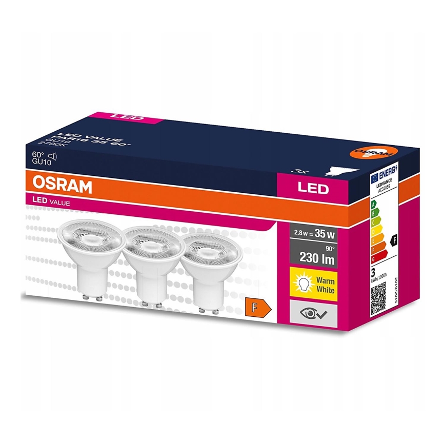 SET 3x LED Lamp PAR16 GU10/2,8W/230V 2700K 60° - Osram