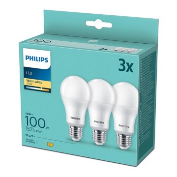 SET 3x LED Lamp Philips A60 E27/13W/230V 2700K