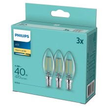 SET 3x LED Lamp Philips B35 E14/4,3W/230V 2700K