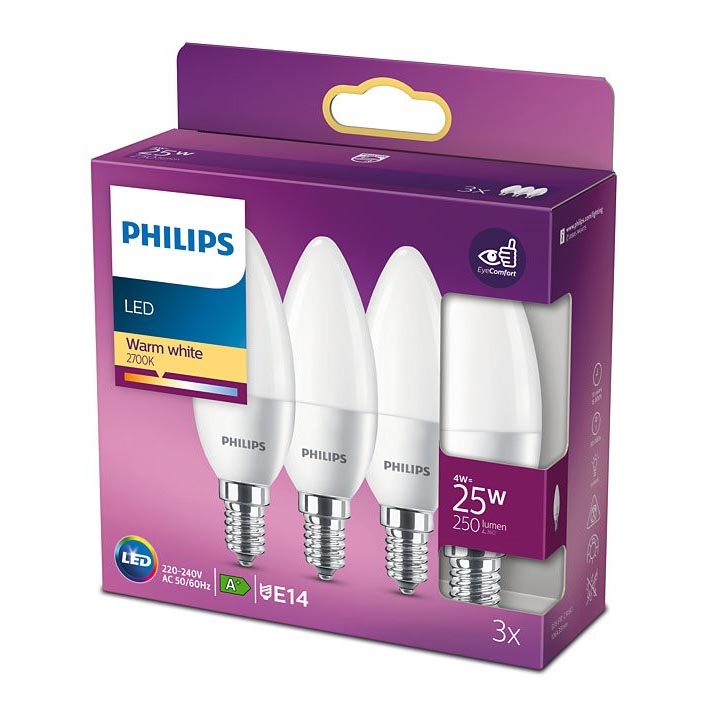 SET 3x LED Lamp Philips B35 E14/4W/230V 2700K