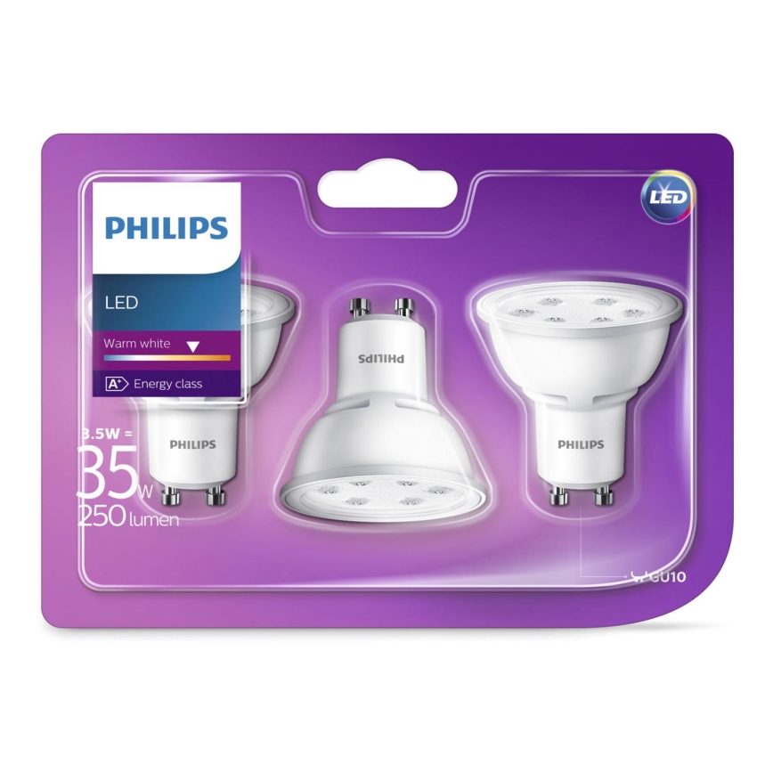 SET 3x LED Lamp Philips GU10/3,5W/230V 2700K