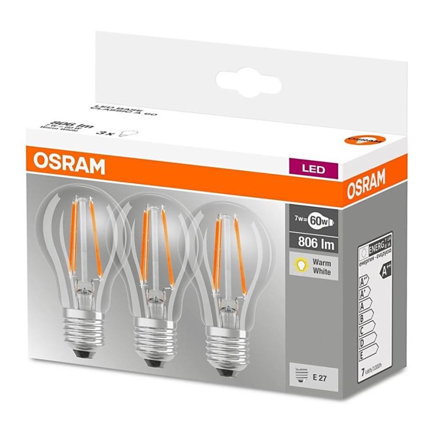 SET 3x LED Lamp VINTAGE E27/7W/230V 2700K - Osram