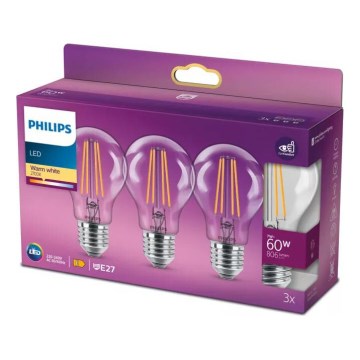 SET 3x LED Lamp VINTAGE Philips A60 E27/7W/230V 2700K