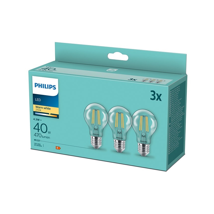 SET 3x LED Lamp VINTAGE Philips E27/4,3W/230V 2700K