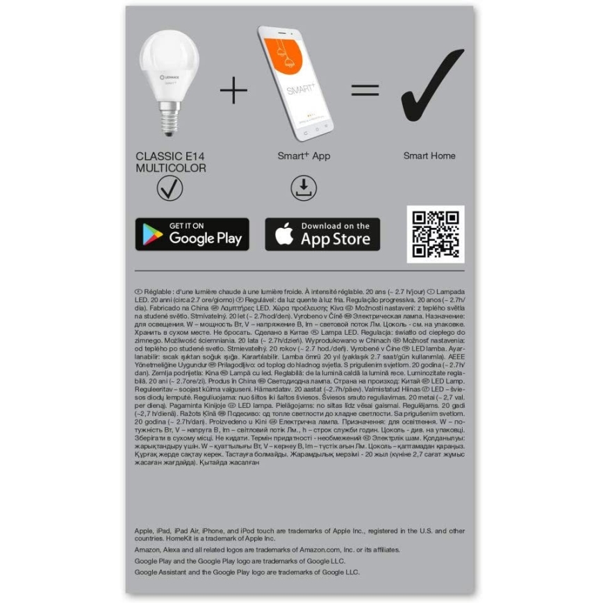 Set 3x LED RGBW Lamp dimbaar SMART + E14 / 5W / 230V 2700K-6500K Wi-Fi - Ledvance