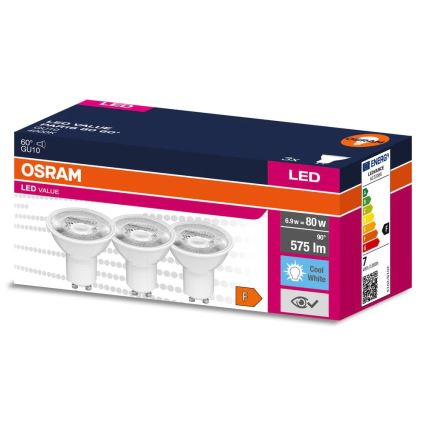SET 3x LED-spotlamp PAR16 GU10/6,9W/230V 4000K 60° - Osram