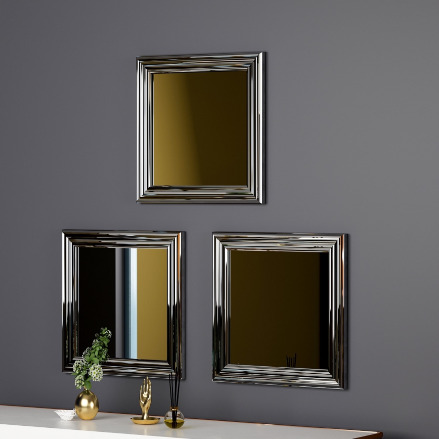 SET 3x muur spiegel OTTO 40x40 cm zilver