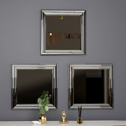 SET 3x muur spiegel OTTO 40x40 cm zilver