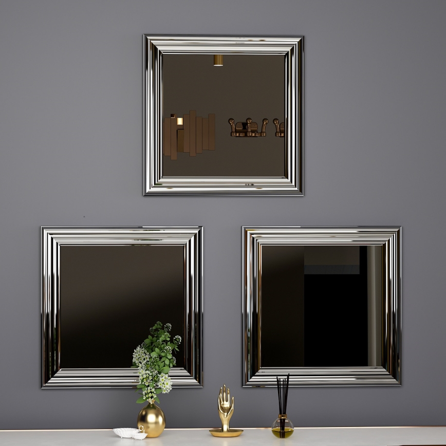 SET 3x muur spiegel OTTO 40x40 cm zilver