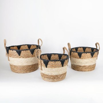 SET 3x Rieten mand beige/zwart 27x20/30x22/36x28 cm