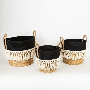 SET 3x Rieten mand beige/zwart/wit 25x17x23/28x22x25/35x28x30 cm