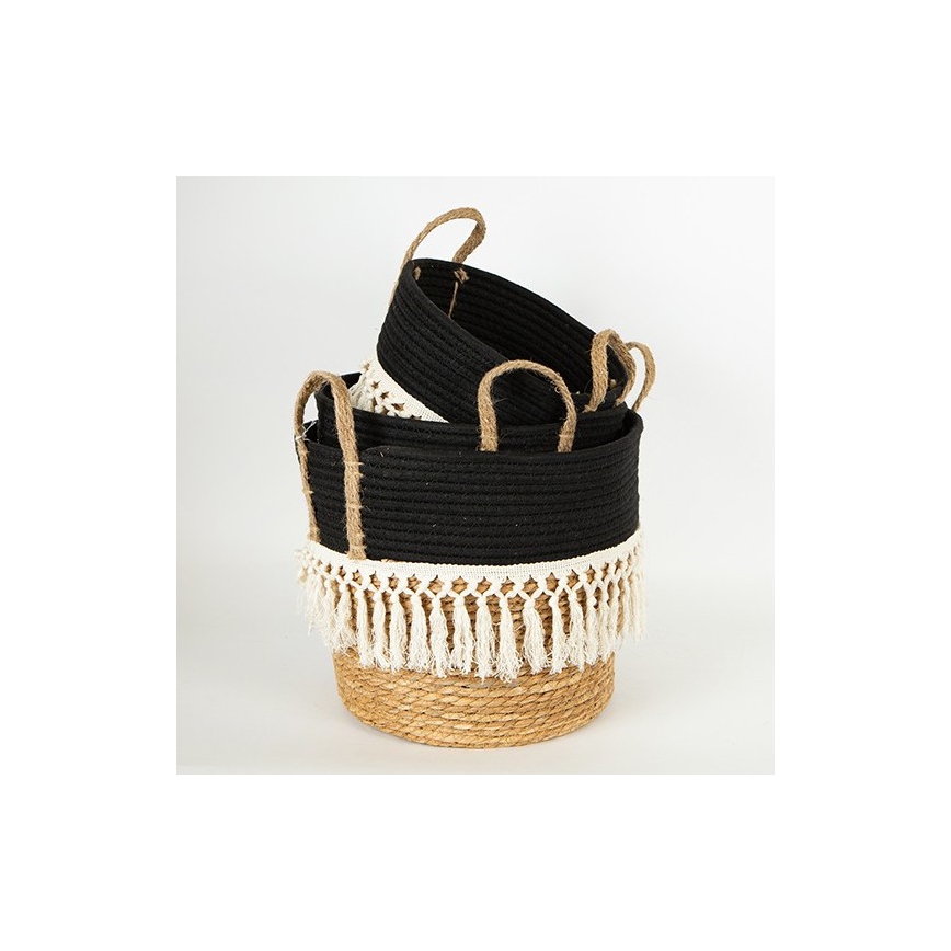 SET 3x Rieten mand beige/zwart/wit 25x17x23/28x22x25/35x28x30 cm