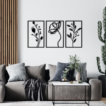 SET 3x wand decoratie 78x39 cm bloemen metaal