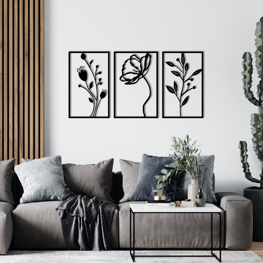 SET 3x wand decoratie 78x39 cm bloemen metaal