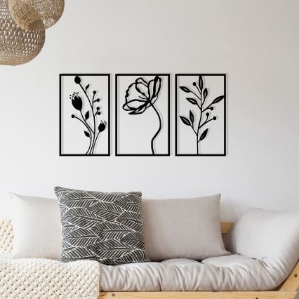 SET 3x wand decoratie 78x39 cm bloemen metaal