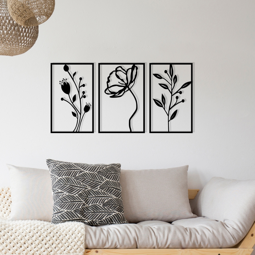 SET 3x wand decoratie 78x39 cm bloemen metaal