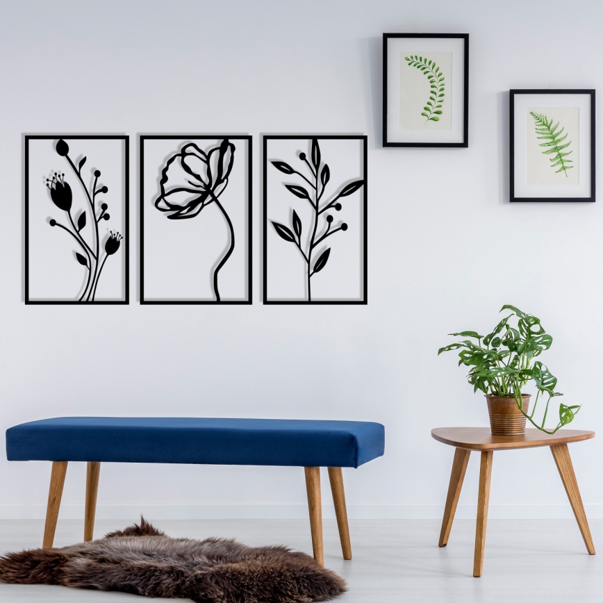 SET 3x wand decoratie 78x39 cm bloemen metaal