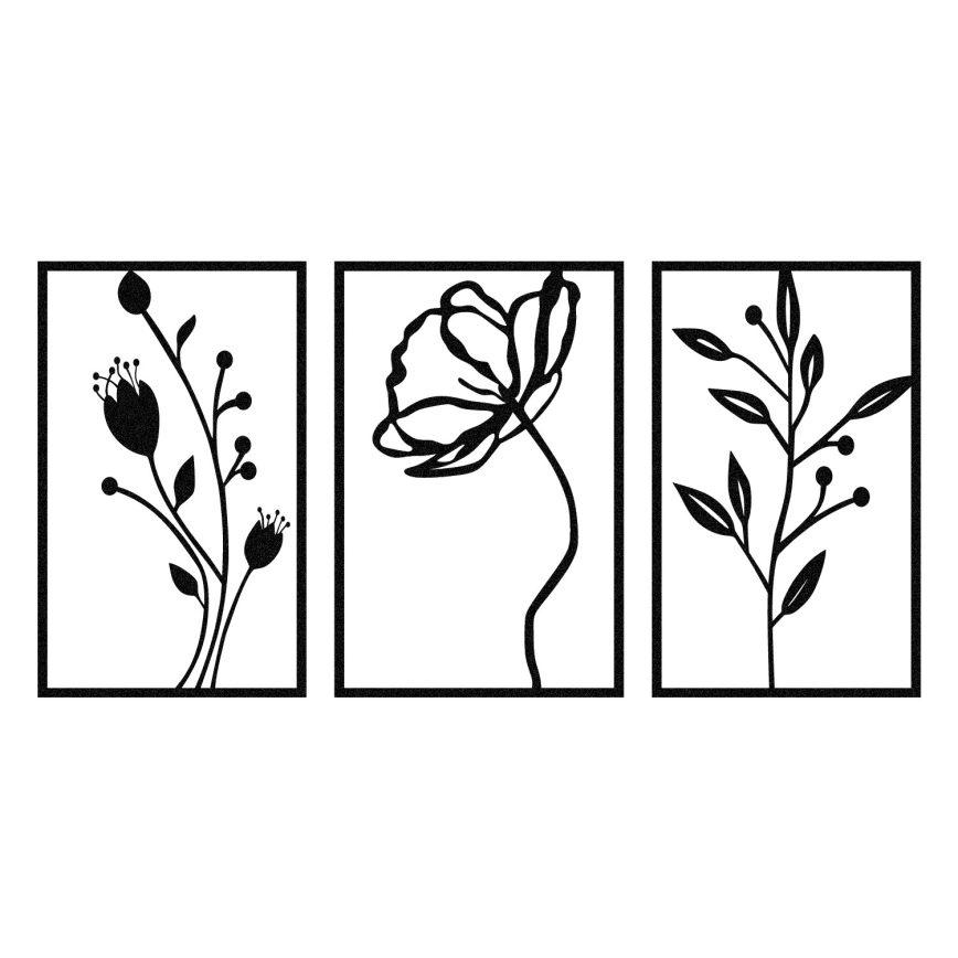 SET 3x wand decoratie 78x39 cm bloemen metaal