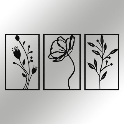 SET 3x wand decoratie 78x39 cm bloemen metaal