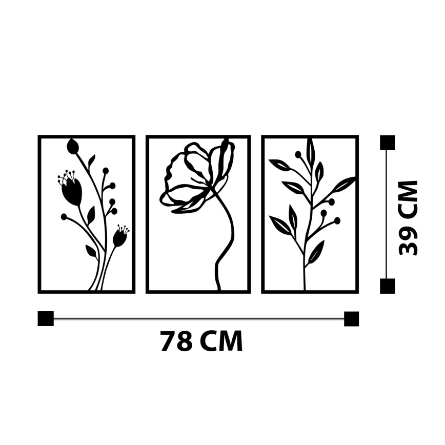 SET 3x wand decoratie 78x39 cm bloemen metaal