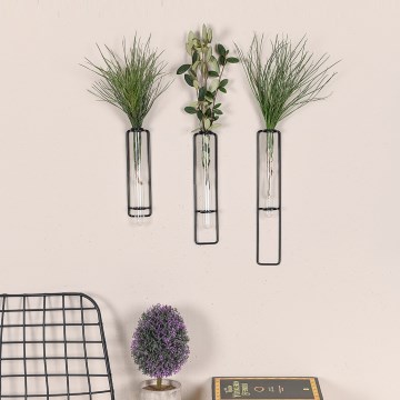 SET 3x Wanddecoratie voor bloemen 20/25/30 cm zwart