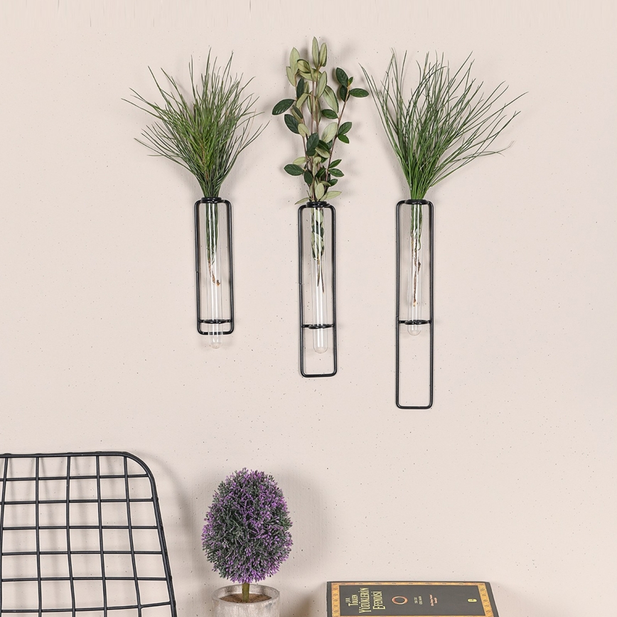 SET 3x Wanddecoratie voor bloemen 20/25/30 cm zwart