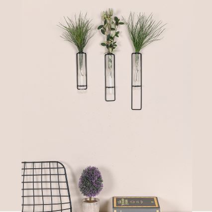 SET 3x Wanddecoratie voor bloemen 20/25/30 cm zwart