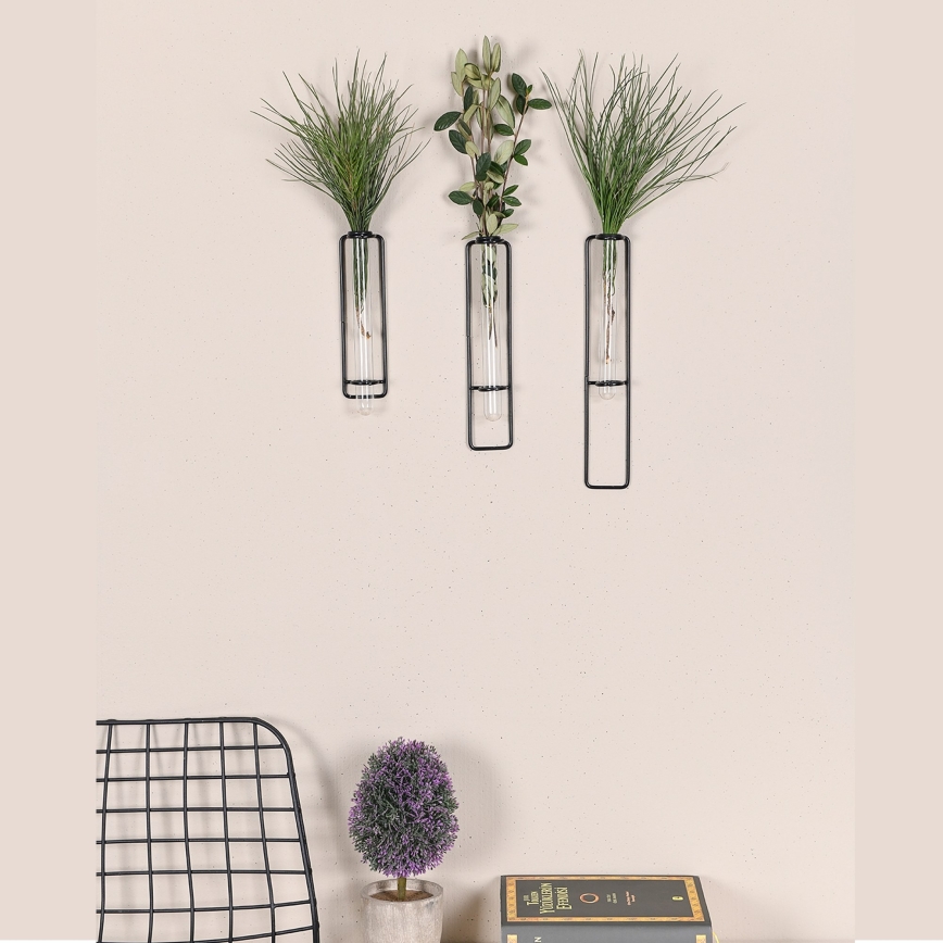 SET 3x Wanddecoratie voor bloemen 20/25/30 cm zwart