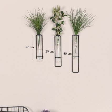 SET 3x Wanddecoratie voor bloemen 20/25/30 cm zwart