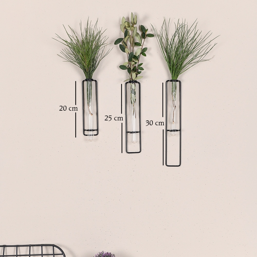 SET 3x Wanddecoratie voor bloemen 20/25/30 cm zwart