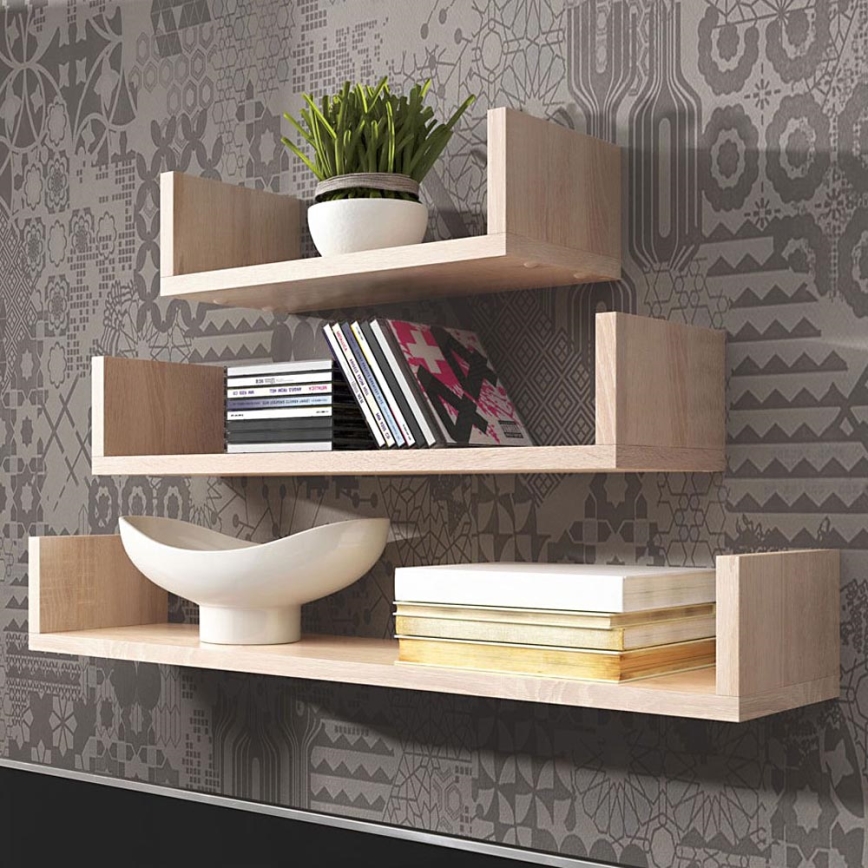 SET 3x Wandplank TRIO eik Sonoma