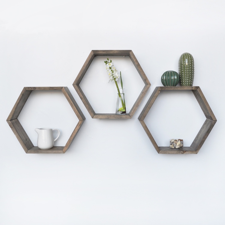 SET 3x Wandplank vurenhout bruin