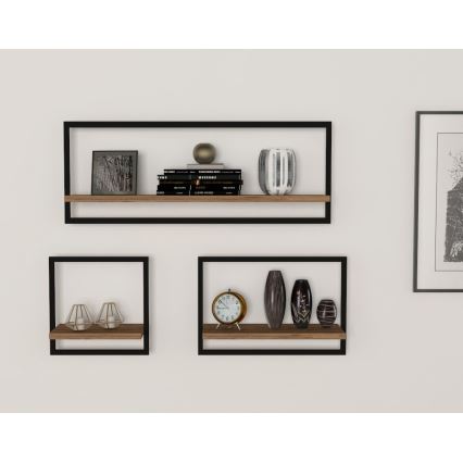 SET 3x Wandplank YESO bruin/zwart