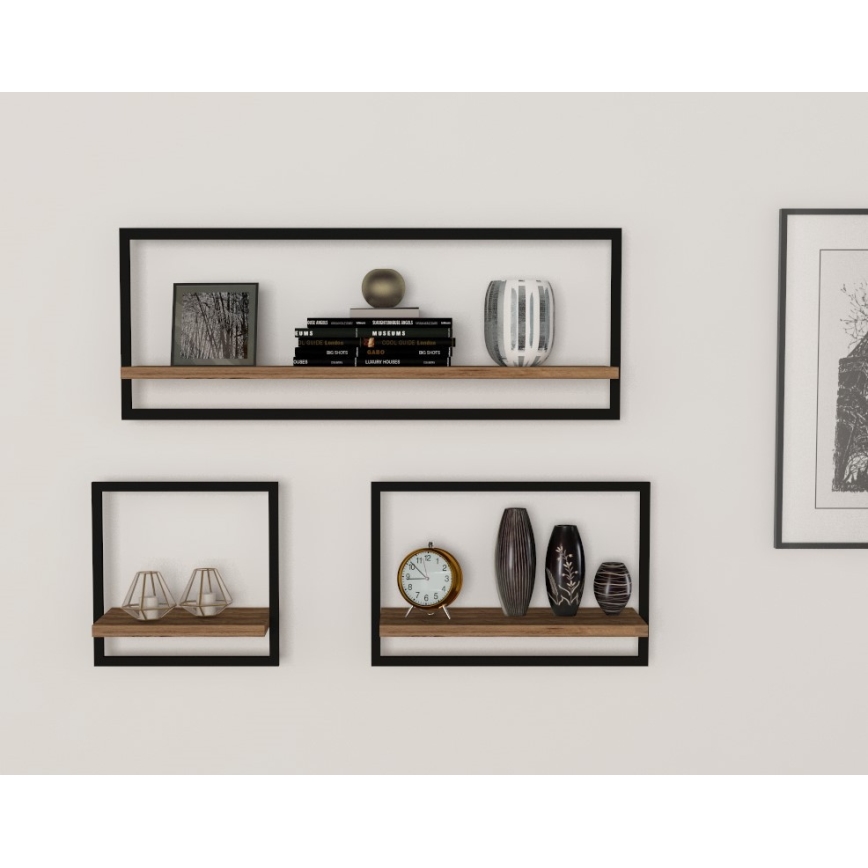 SET 3x Wandplank YESO bruin/zwart