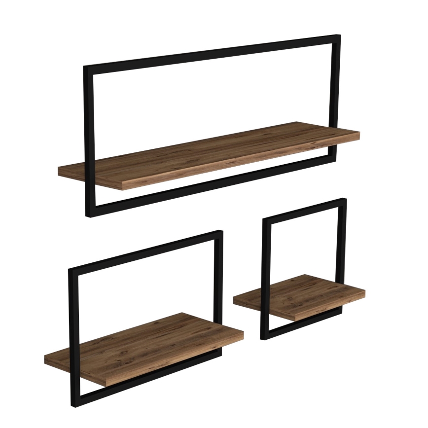 SET 3x Wandplank YESO bruin/zwart