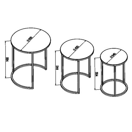 SET 3x Zijtafel ALYA diameter 34/42/50 cm zwart