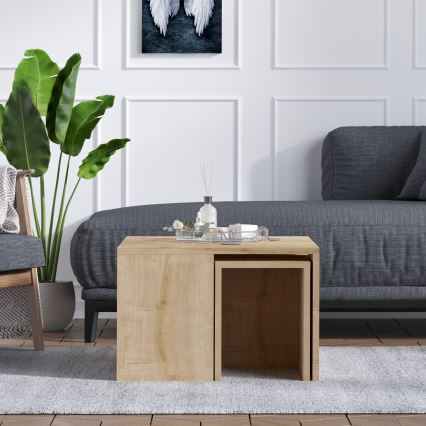 SET 4x Bijzettafel ORTANCA + koffie tafel beige