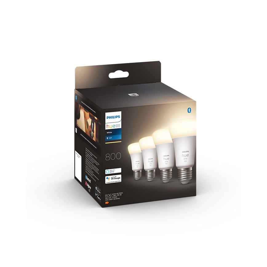 SET 4x Dimbare LED Lamp Philips Hue WHITE A60 E27/9W/230V 2700K