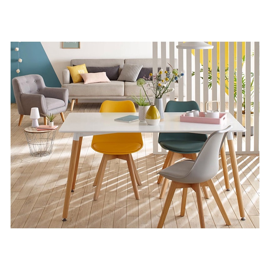 SET 4x Eetkamerstoel BAYA beuken/lichtgrijs